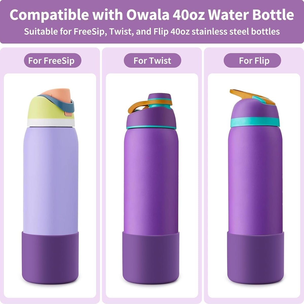 Owala Silicone Water Bottle Boot - Anti-Slip Protective Sleeve for 40 oz Stainless Steel Bottle | Purple