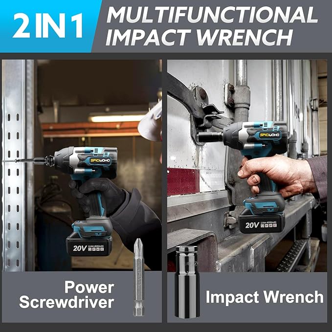 SPICIMOMO Cordless Impact Wrench 1/2 Inch - 600N.m Battery Powered High Torque Impact Gun with 2 Packs 4.0Ah Batteries, Electric Impact Driver/Drill for Auto Repair, Home DIYers and Mechanics