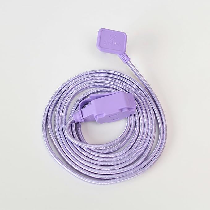 GLOBE Electric 22892 Designer Series 9-ft Fabric Extension Cord, 3 Polarized Outlets, Right Angle Plug, 125 Volts, Metallic Purple
