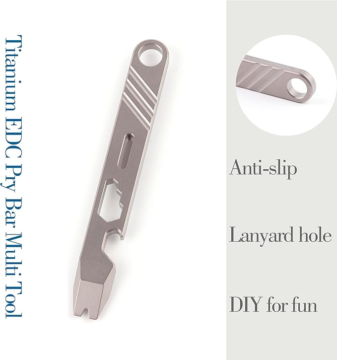 EDC Pry Bar Bottle Opener Titanium Pry Bar Gear 10-in-1 Mutitool with Clip CM Unit Scale Wrench 4.37"