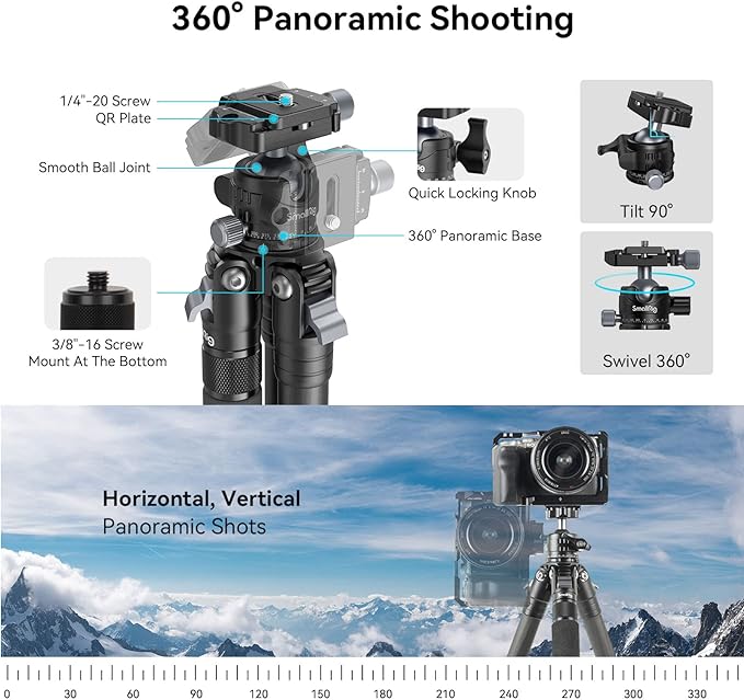 SmallRig AP-10 Carbon Fiber Tripod, 52.4" Lightweight Compact Camera Tripod