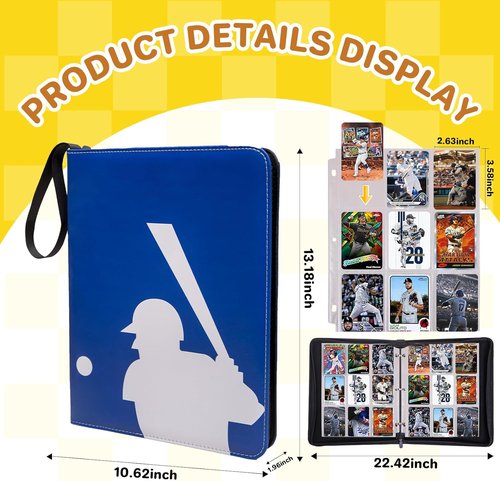 Baseball Card Binder - 990 Pockets Sports Trading Card Holder Album with 55 Removable Sleeves