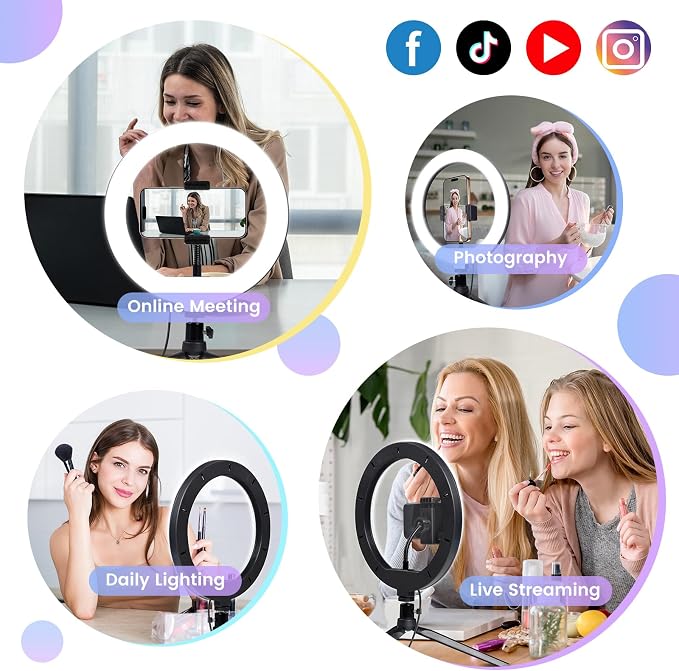 Selfie Ring Light 12" with Tripod Stand and Phone Holder, LED Ring Light