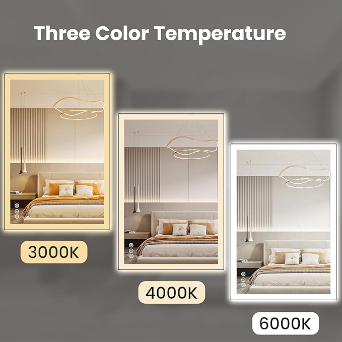 WTTY 20"X28" LED Bathroom Mirror with Black Frame, Bathroom Vanity Mirror with Lights for Wall, Front Light and Backlit, Anti-Fog, Dimmable, 3 Colors, Shatterproof, Memory, Horizontal/Vertical