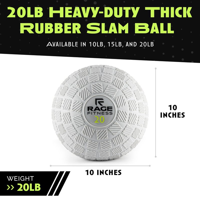 Rage Fitness Slam Ball,10, 15, 20lb Medicine Balls, Tread Texture For Firm Grip, Full Body Workout Dynamic Weighted Balls for Exercise, Smash Balls for Strength, Conditioning, Cardio and Core Workouts