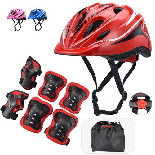 Kids Helmet and Knee Pads Elbow Pads Kids Skateboarding Protective Gear Set Roller Skate Scooter Cycling BMX Bike Riding Helmet and Pads with Carry Bag