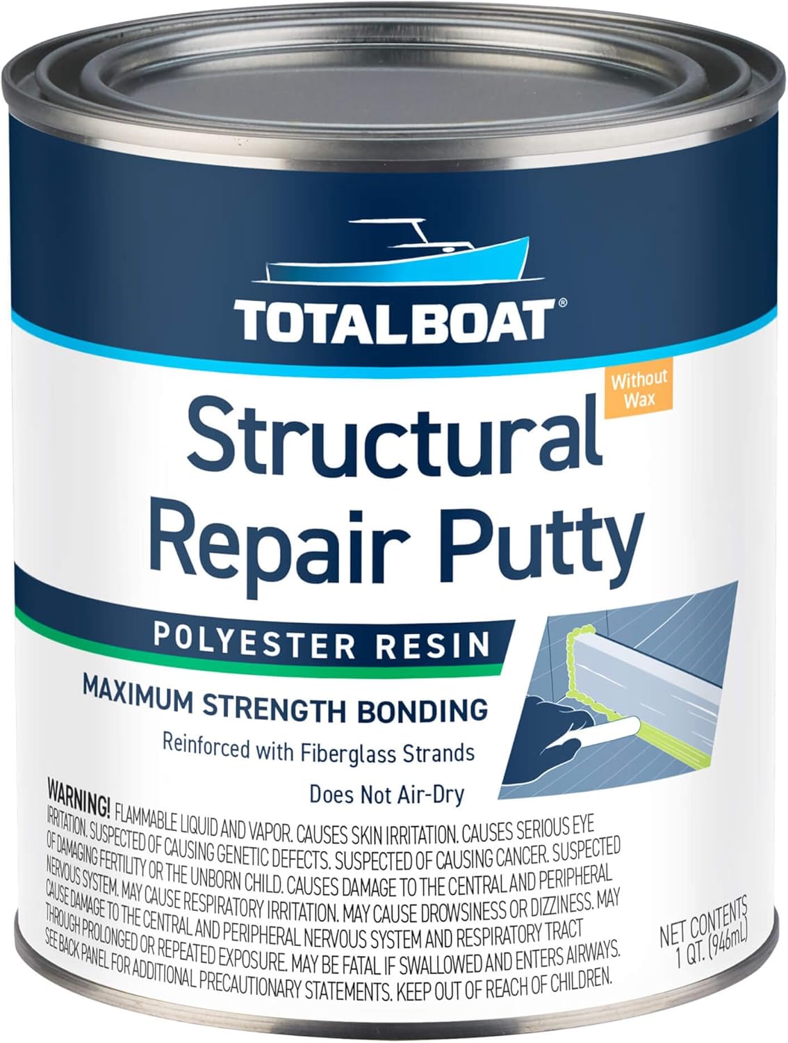 TotalBoat Polyester Structural Repair Putty - Marine Grade Fiberglass Reinforced Filler for Boats & Automotive