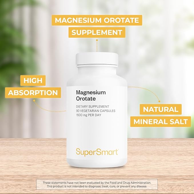 SuperSmart - Magnesium Orotate 1500mg per Day - High Absorption Magnesium Supplement | Non GMO & Gluten Free - 90 Vegetarian Capsules