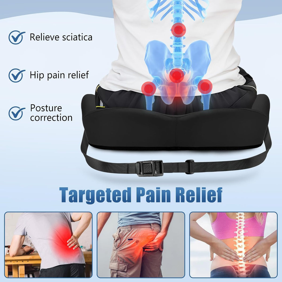 Car Seat Cushion for Truck and Car Drivers - Prevents Bedsores & Relieves Long-Drive Pain, Therapeutic Support for Sciatica, Hemorrhoids, Tailbone and Prostate, Enhanced View with Anti-Slip Base