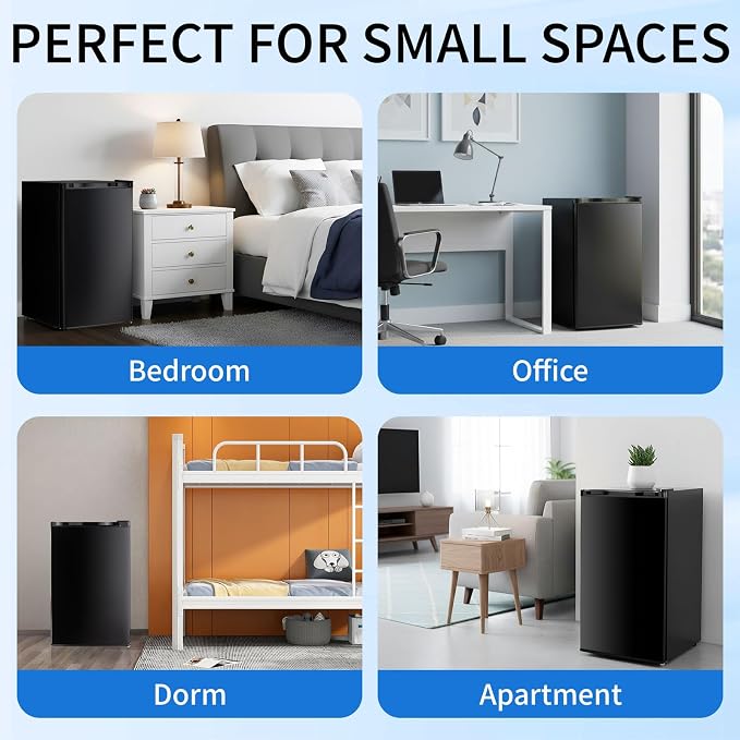 DOGHLY 3.2 Cu.Ft Mini Fridge with Freezer, Single Door Small Refrigerator | Compact Refrigerator with 7 Adjustable Thermostat, Removable Shelf, Low Noise, Small Fridge for Bedroom, Office, Dorm, Black