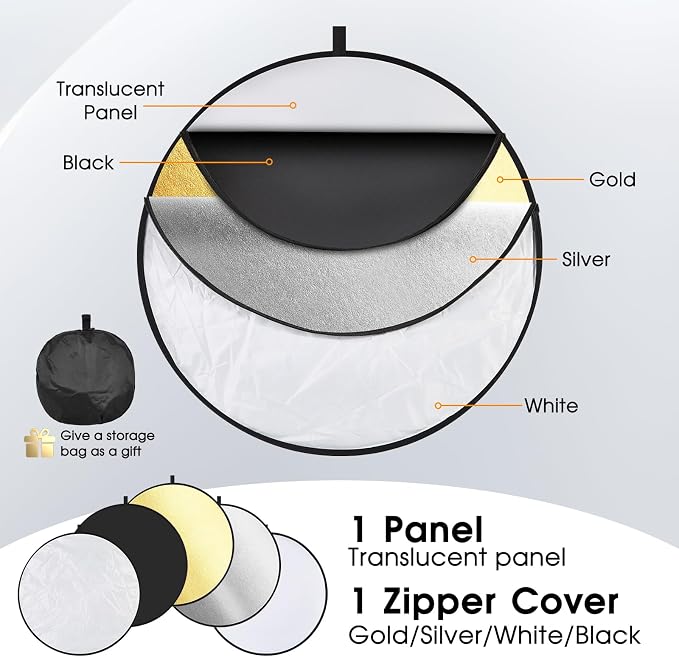 5-in-1 Light Reflector 32 Inch/80 cm Photography Diffuser Collapsible Portable