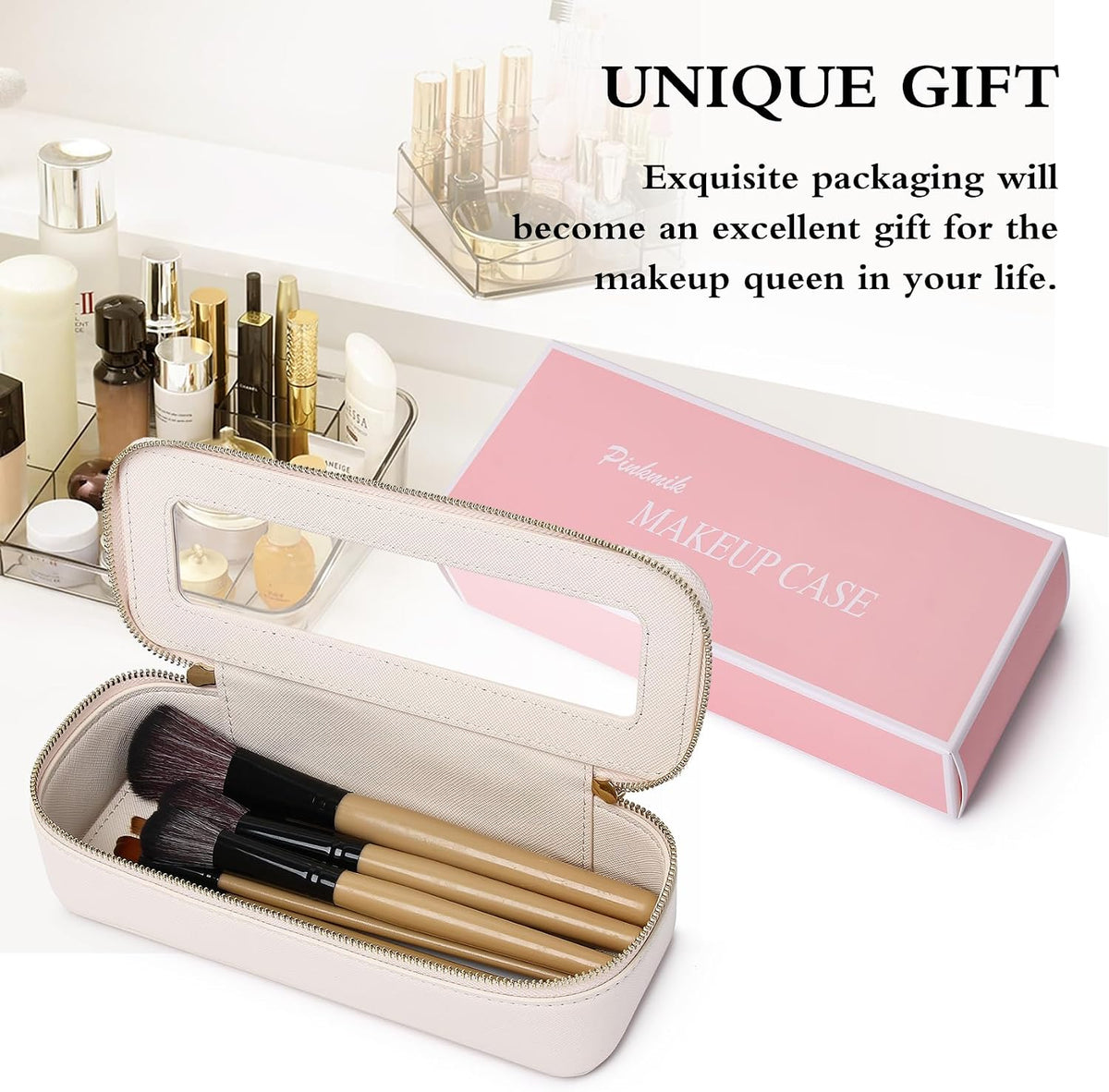 Pinkmik Makeup Brush Case, Beige, SLIM