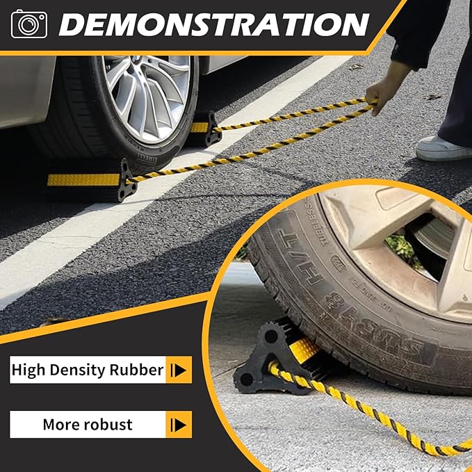 Wheel Chocks [1pair/2pack with Rope] for RV Trailer Camper Truck Car and Aircraft, Versatile Heavy Duty Rubber Wheel Chocks Block with 3 Reflective Strips, Tire Wheel Immobilizers & Chocks
