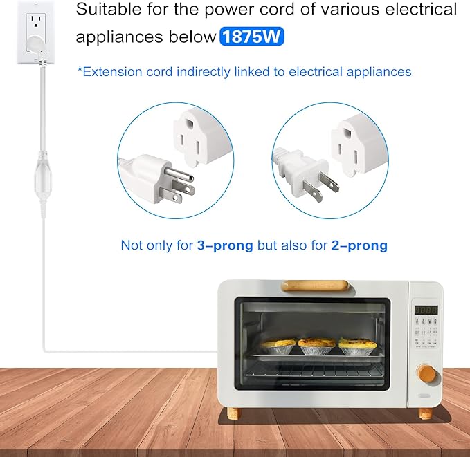 VSEER 1Feet 1625W 13A UL SJT 16AWG Flat Plug Heavy Duty Extension Cord Outlet Saver 3-Prong Grounded Short 90 Degree Angle Adapter Power Extension Cord,UL Listed (White, 2 Pack)