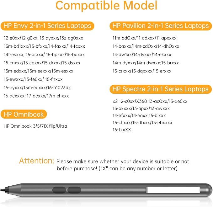 Stylus Pen for HP with 1024 Pressure Sensitivity & 2500hr Battery Life