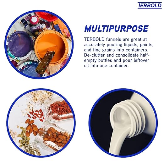 4pc Funnel Nesting Set in BPA Free Plastic for Kitchen Cooking, Car Oil, Home, or Lab Use (Blue)
