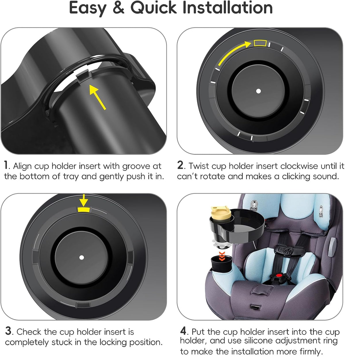 Car Seat Cup Holder Snack Tray for Kids Travel, 1-Pack, Black