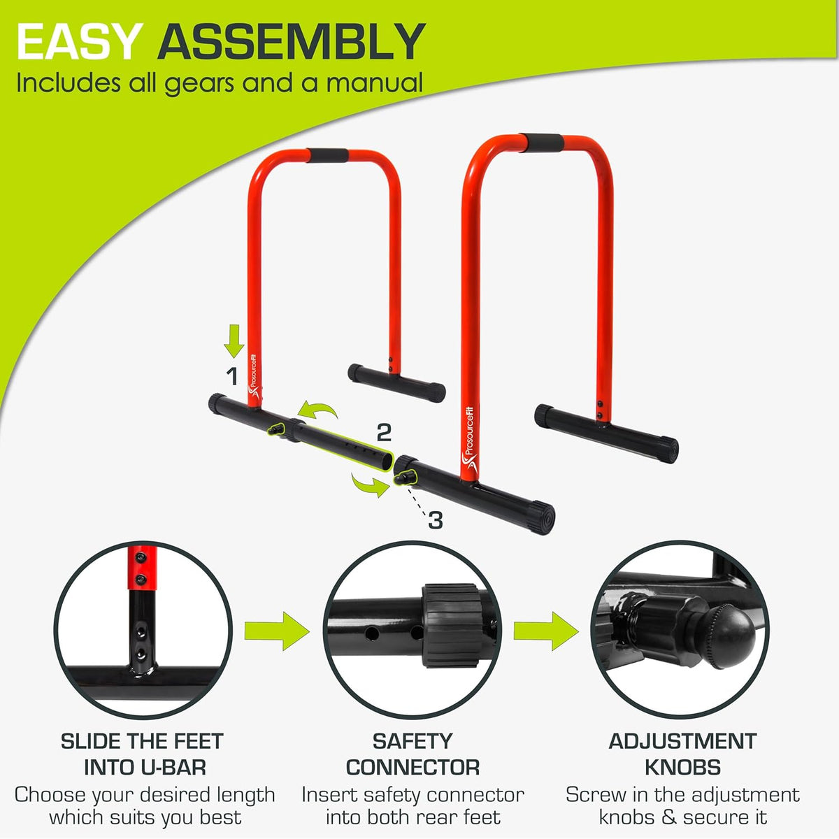 ProsourceFit Dip Stand Station - Heavy Duty Body Press Bar with Safety Connector for Tricep Dips