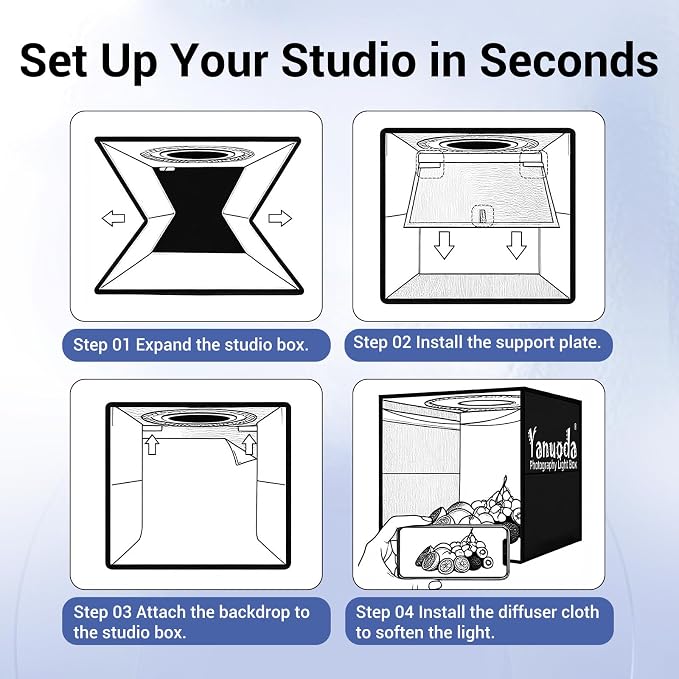16x16x12 Photo Light Box with USB-C Cable, 18W Dimmable LED Photography Studio