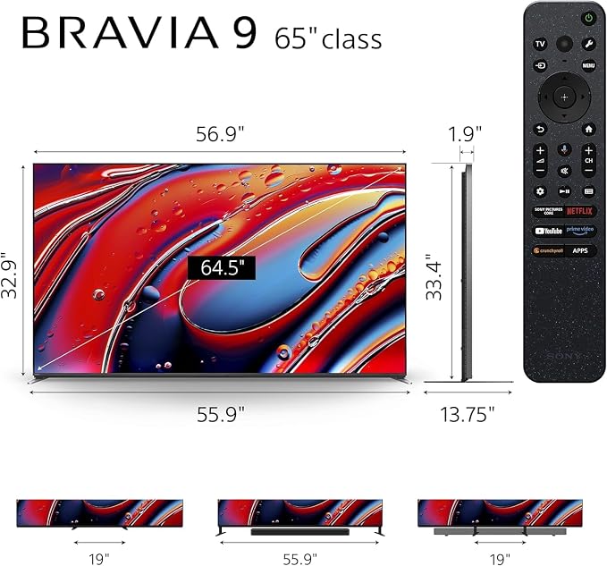 Sony 65 Inch BRAVIA 9 Mini LED QLED 4K HDR Smart Google TV (K-65XR90) | Dolby Vision/Atmos, PS5 Features, XR Backlight Master Drive, X-Wide Angle, X-Anti Reflection, 4K movie credits included