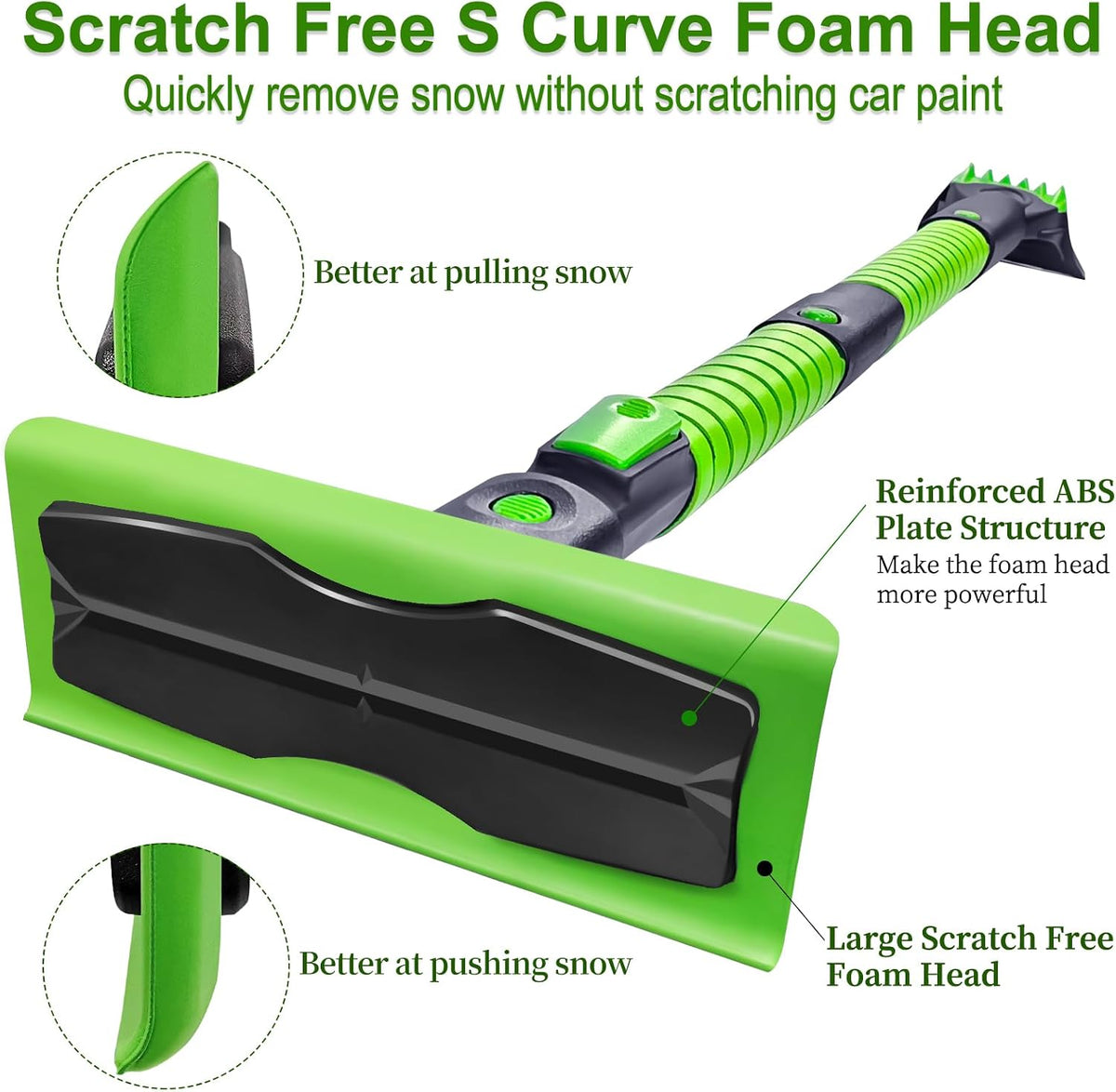 SEAAES 55 Inch Snow Broom and Ice Scraper for Windshield, Extendable Snow Brush with Foam Grip, Snow Ice Removal for SUV Truck Window