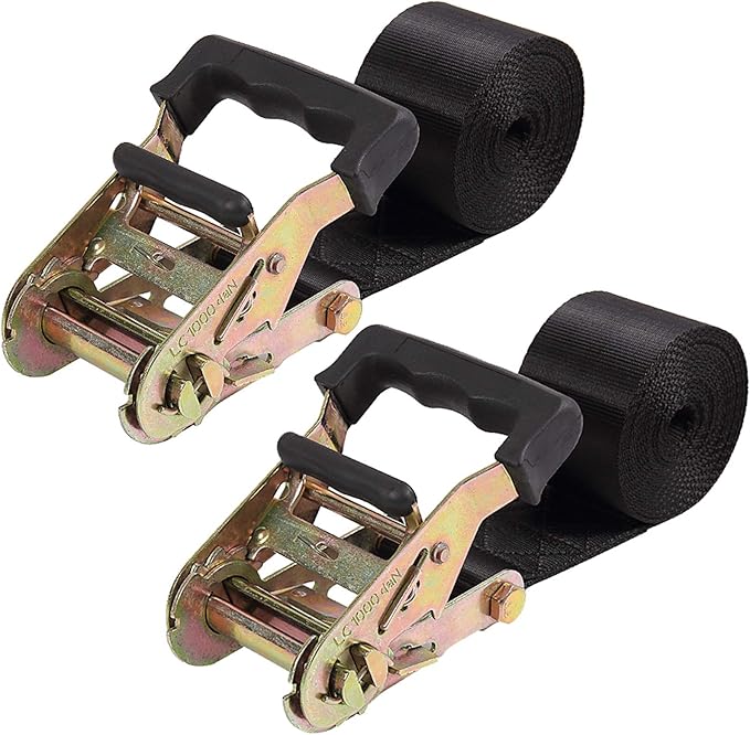Endless Ratchet Tie Down Straps Heavy Duty Cargo Tie Downs, Sturdy Nylon Black Strap Down Ratcheting Securing Straps, Track Spring Fittings, Tie-Down Motorcycles, Trailer Loads, Kayak