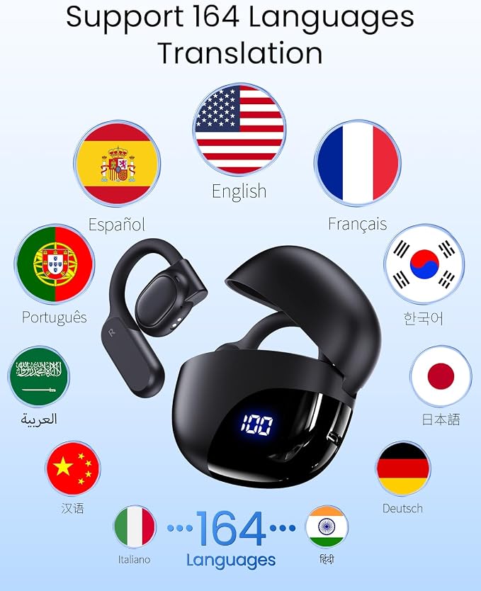 AI Translation Earbuds Real Time 164 Languages 80H Playtime Translator Ear Buds