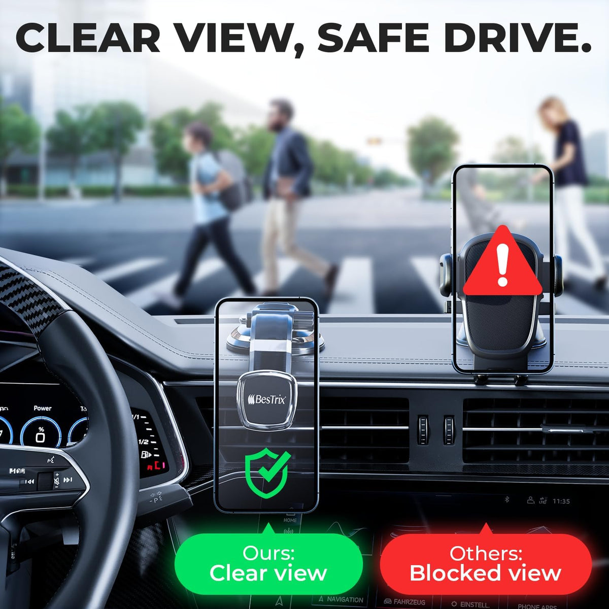 BESTRIX Phone Holder for Car, Magnetic Car Phone Mount | Dashboard Car Phone Holder Compatible with iPhone 15, 14,13,12,11Pro,Xr,XS Pro MAX Galaxy S24 23 22 21 20 Ultra Note S8 S9 S10 & All Smartphone