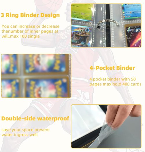Basketball Sports Card Binder - Portable 4-Pocket Zipper Holder | Waterproof Album for 400 Cards with 50 Removable Sleeves