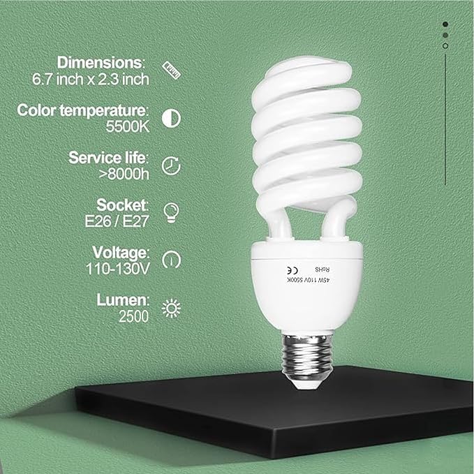 EMART Full Spectrum Light Bulb, 2 x 45W 5500K Spiral CFL Daylight
