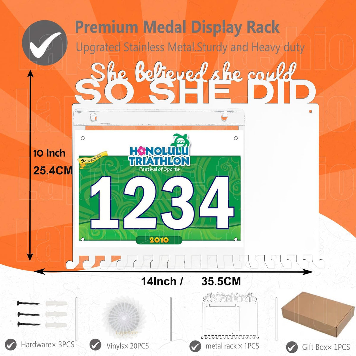SO SHE DID Race Medal Holder - Stylish Wall Hanger for Marathon & Runner Medals | Durable Display