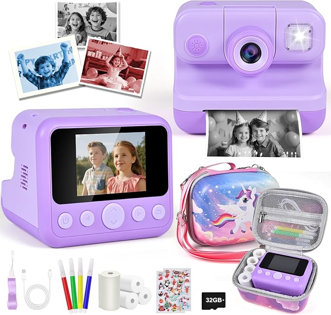 Kids Instant Print Camera with Carrying Bag, 1080P HD Digital Camera