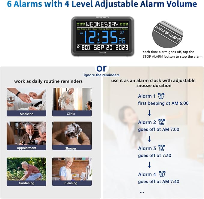DreamSky Digital Clock with Date and Day of Week