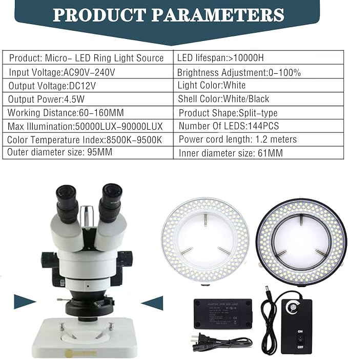 TreochtFUN Microscope 144 Led Ring Light Adjustable Illuminator, Microscope