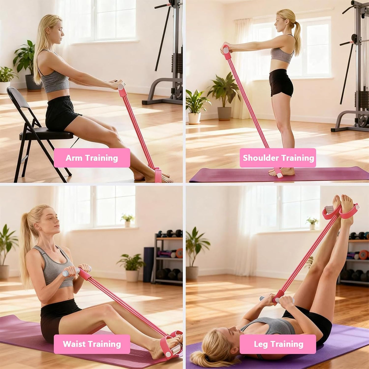 Pedal Resistance Band by 8-Tubes - Multifunctional Exercise Rope for Full Body Workout - Pink