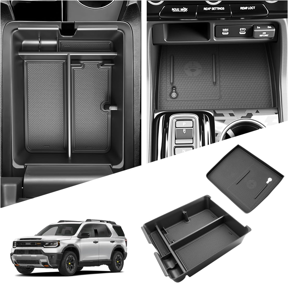 SKTU 2-Pack for 2026 2027 Honda Passport Center Console Organizer 2026 2027 Passport Console Tray & Wireless Charging Mat Honda Passport 2026 2027 Accessories Silicone Console Non-Slip Pad