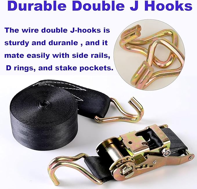 2PACK Ratchet Straps Heavy Duty, 8000 LBS Break Strength Ratchet Strap Tie Down, 2” x 40ft Black Tie-Down Ratcheting Cargo Truck Straps with Durable Double J Hook for for Truck (Black, 2IN X 40FT)