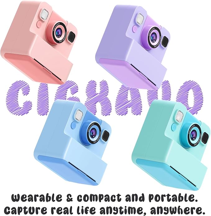 Kids Camera Instant Print with Flip Lens, 1080P HD Video Inkless Toddler