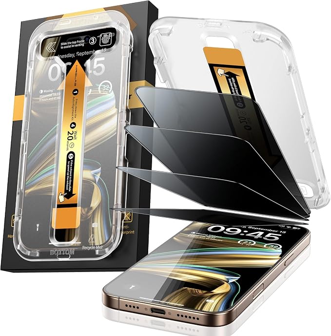 MRGLAS 4-Pack TOP 9H+ Glass for iPhone 15 Pro Privacy Screen Protector UNBREAK