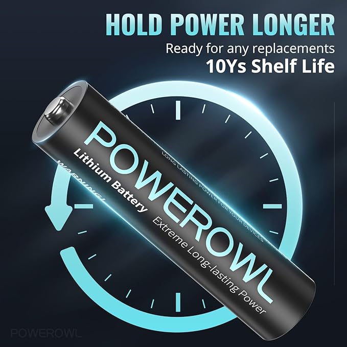 POWEROWL AA Lithium Batteries 4 Pack, 3400mAh High Capacity 1.5V Double A