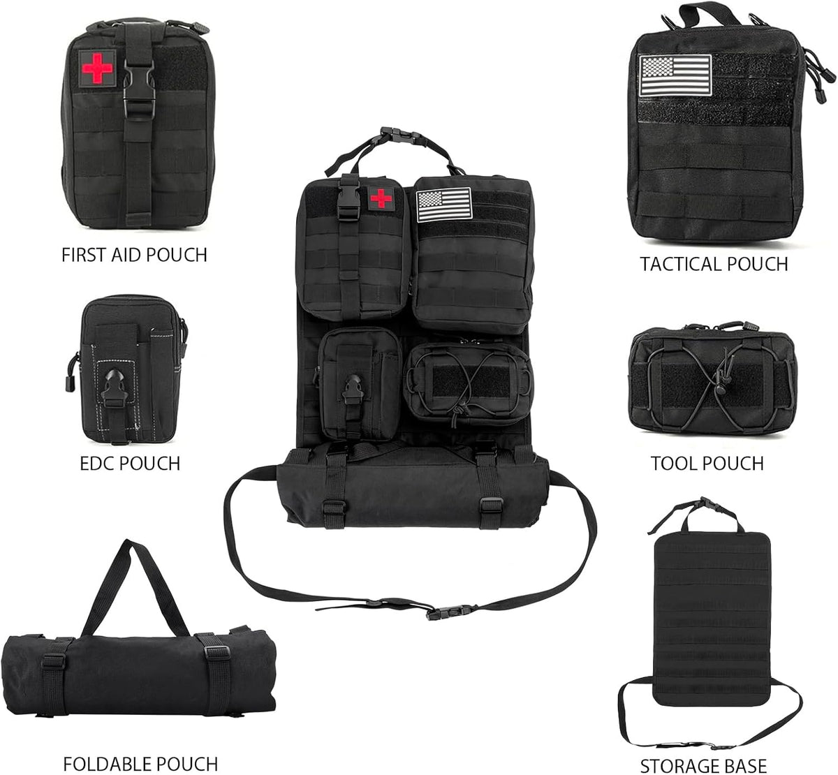Tactical Car Seat Back Organizer Fits Car Truck SUV, Black