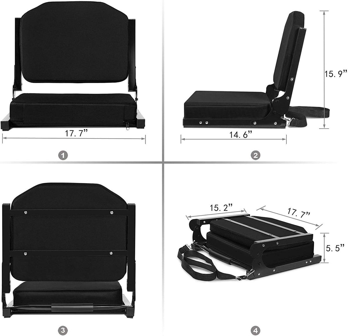 Ultra Comfy Stadium Seats by [Brand Name] - Padded Bleacher Chairs with Back Support | Portable Black