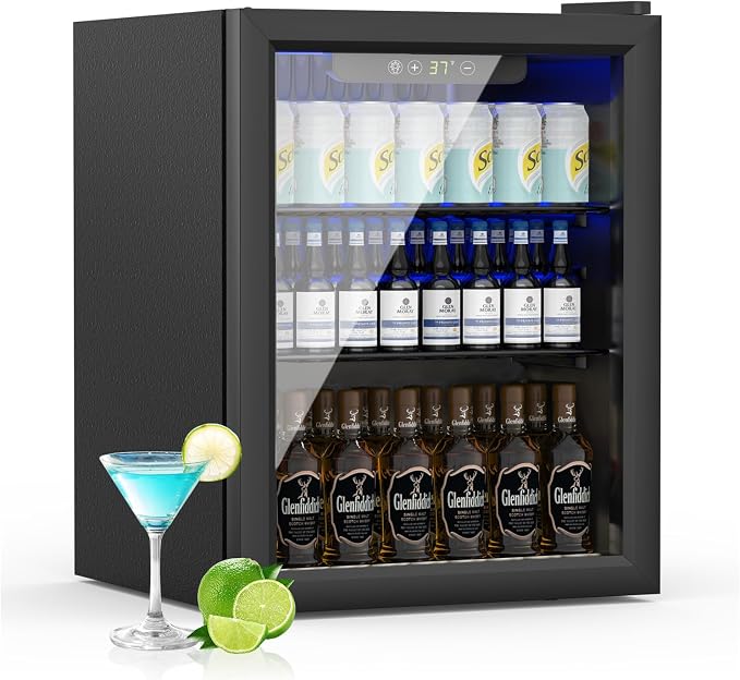 DOGHLY 1.7 Cu.ft Mini Fridge Glass Door, 72 Cans Beverage Refrigerator | Drink Fridge for Soda Beer Wine, Digital Temperature Control, Removable Shelf, Quiet Beverage Cooler for Office, Dorm, Bar