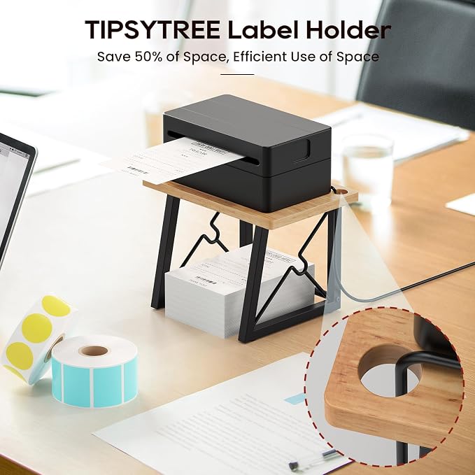 Label Holder for Rolls and Fan-fold Labels, Wooden Label Stand for Shipping