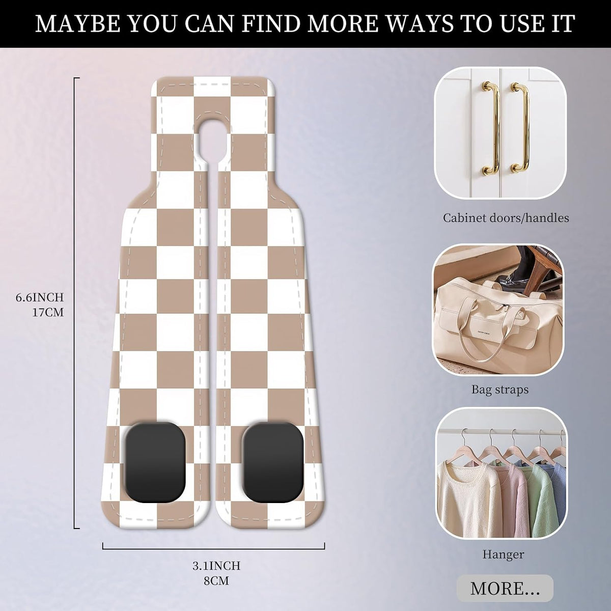 PU Leather Car Seat Hook, Storage Headrest Hanger, Cute Car Backseat Organizer, Car Hooks For Purses and Bags, Beige Checker