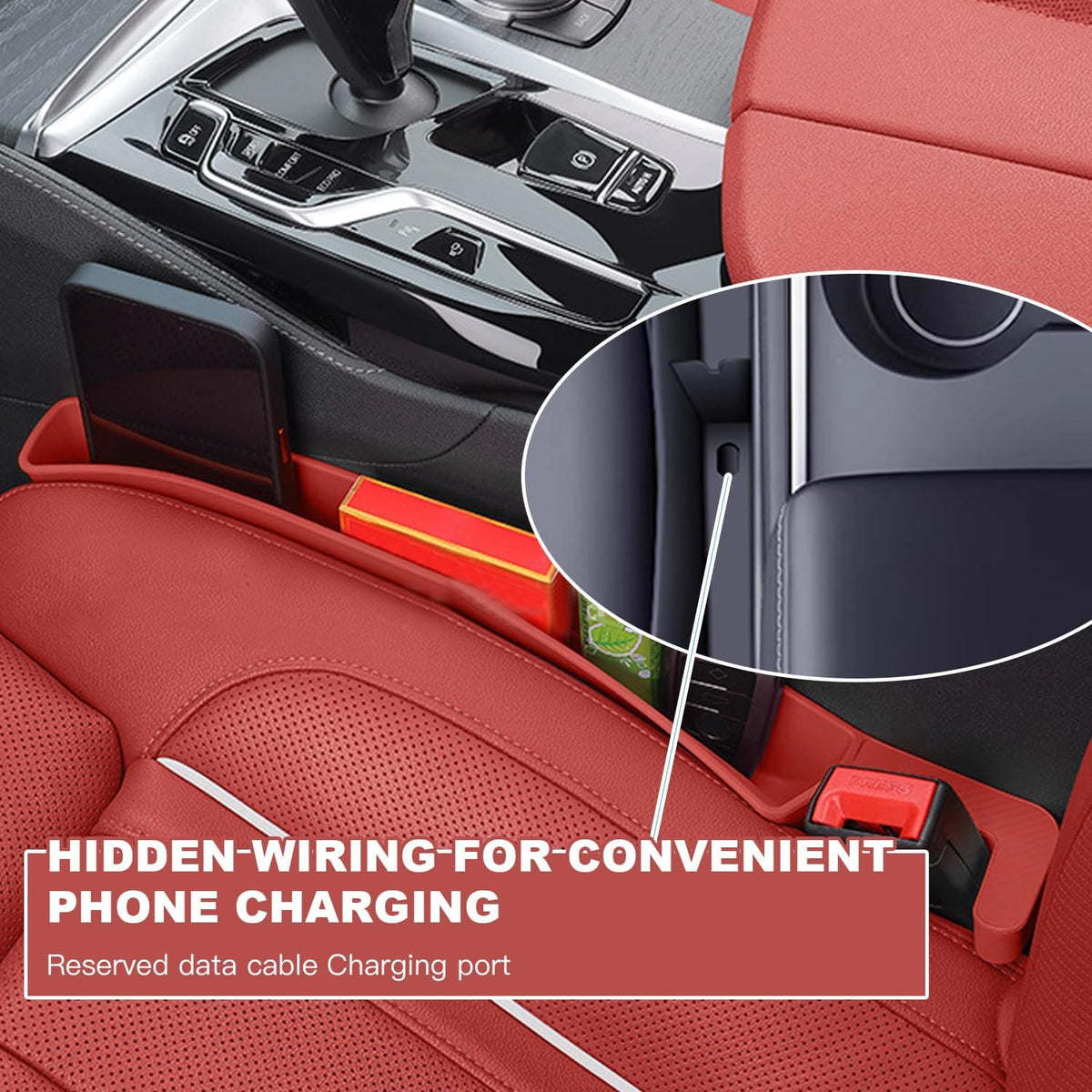 2PCS Car Seat Gap Filler Organizer,Multifunctional Car Gap Fillers with USB and Phone Holder, Universal Car Seat Storage Organizer Between Seats for Phone, Keys, Eyeglasses(Red)