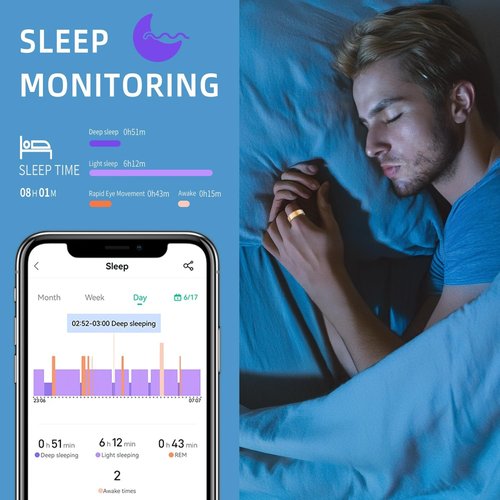 MZJ Smart Ring Fitness Tracker for iOS & Android – Sleep Monitor Heart Rate Blood Oxygen & Pressure 8 Sports Modes IP68 Waterproof NO Subscription Long Battery Life (Champagne Gold, 13#)