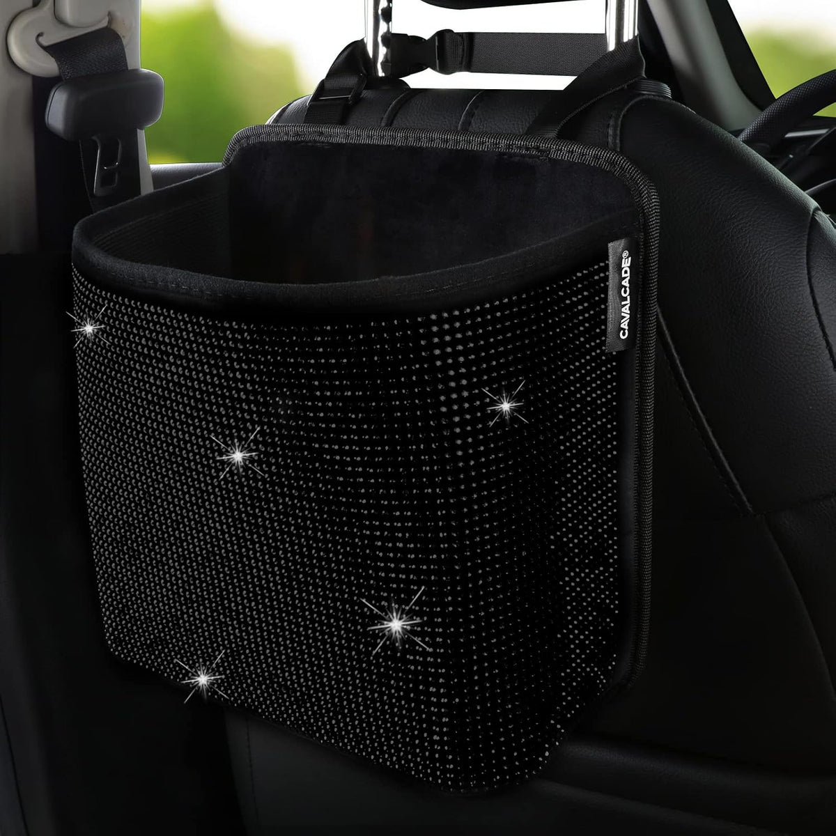 Cavalcade Car Back Seat Organizer, Bling Hanging Pocket, Large Seat Back Travel Caddy Bag, Diamond Trash Bin Garbage Container (Black)