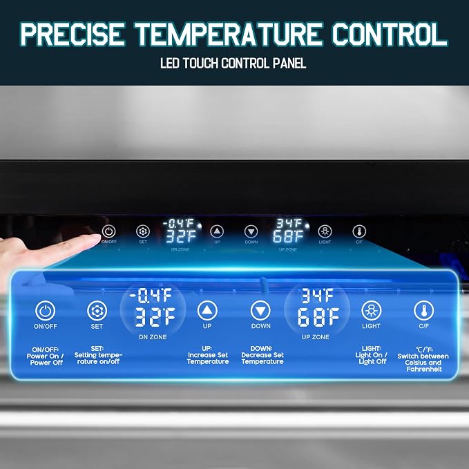 Albott 24 Inch Under Counter Drawer Fridge, Dual-Zone Beverage Refrigerator | Stainless Steel Design, LED Touch Control, Adjustable Storage, Frost-Free, Low Noise, 34℉-68℉, -0.4℉ to 32℉