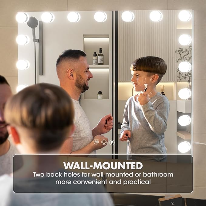Hasipu 24" x20” Hollywood Vanity Mirror with Lights - Makeup Mirror with 17 Dimmable LED Bulbs, 10X Magnification, Touch Control, USB & Type-C Charging Port (Square White)